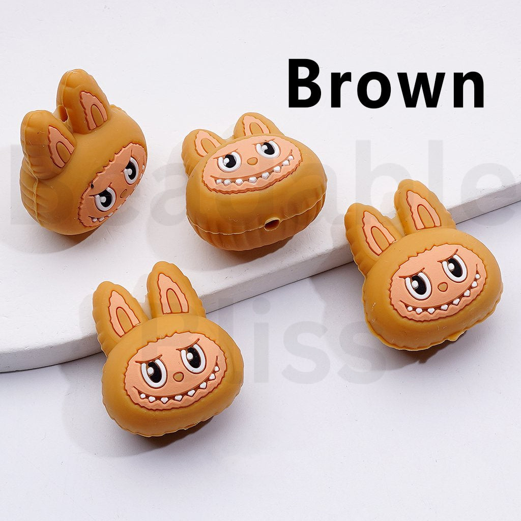 3D Multi-Color Cute Labub Monster Head Po Mar Silicone Focal Beads