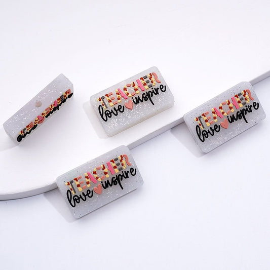 Teacher Love Inspire Pink Hearts Glitter Silicone Focal Beads