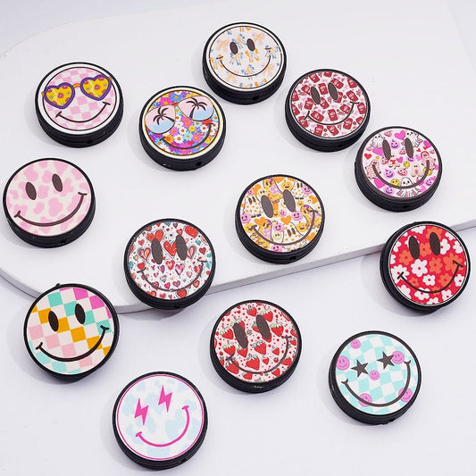 Flower Bowknot Strawberry Heart Ghost Pumpkin Checkboard Beverage Bottle Smile Face Round Flat Silicone Focal Beads, Random Mix