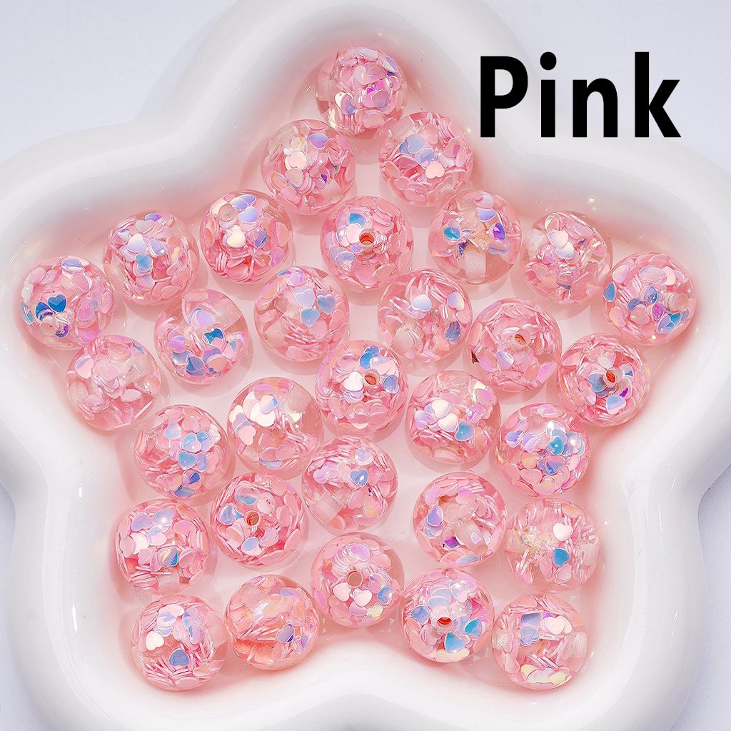 UV Coating Multi-Color Shiny Heart Flakes Inside Round Acrylic Beads, 16MM