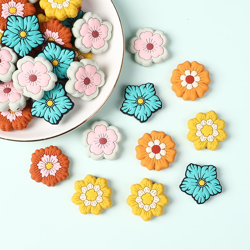 Silicone Focal Beads Colorful Cute Flowers Series
