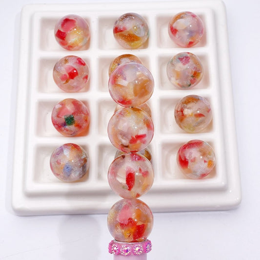 Light Color Glitter Broken Stones Inside Round Acrylic Beads, 16MM
