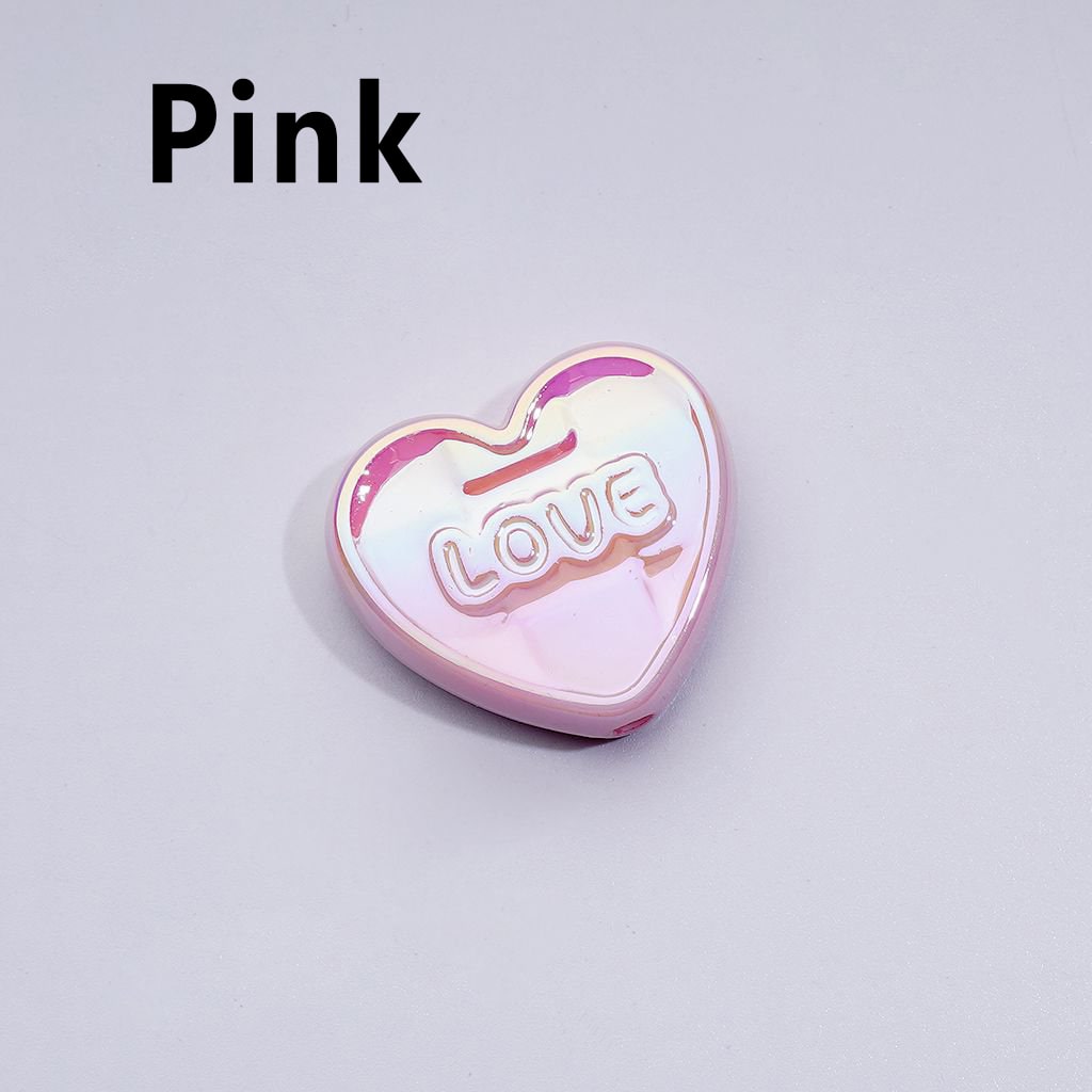 UV Coating Multi-Color Shiny Hearts with Love Acrylic Beads, Around 26*23MM