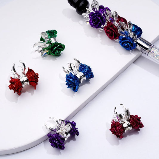 Bling Bling Colorful Glitter Alloy Flower with AB Rhinestones Beads, Random Mix