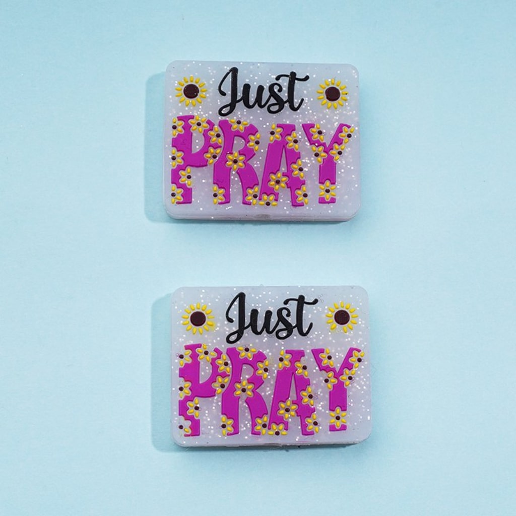 Juts Pray Sunflowers Glitter Religion Jesus Silicone Focal Beads