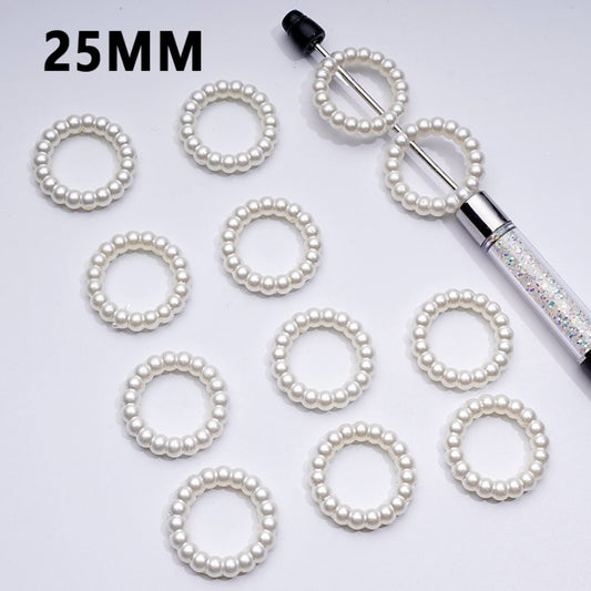 Cute White Pearl Round Ring Loop Acrylic Beads, 25MM