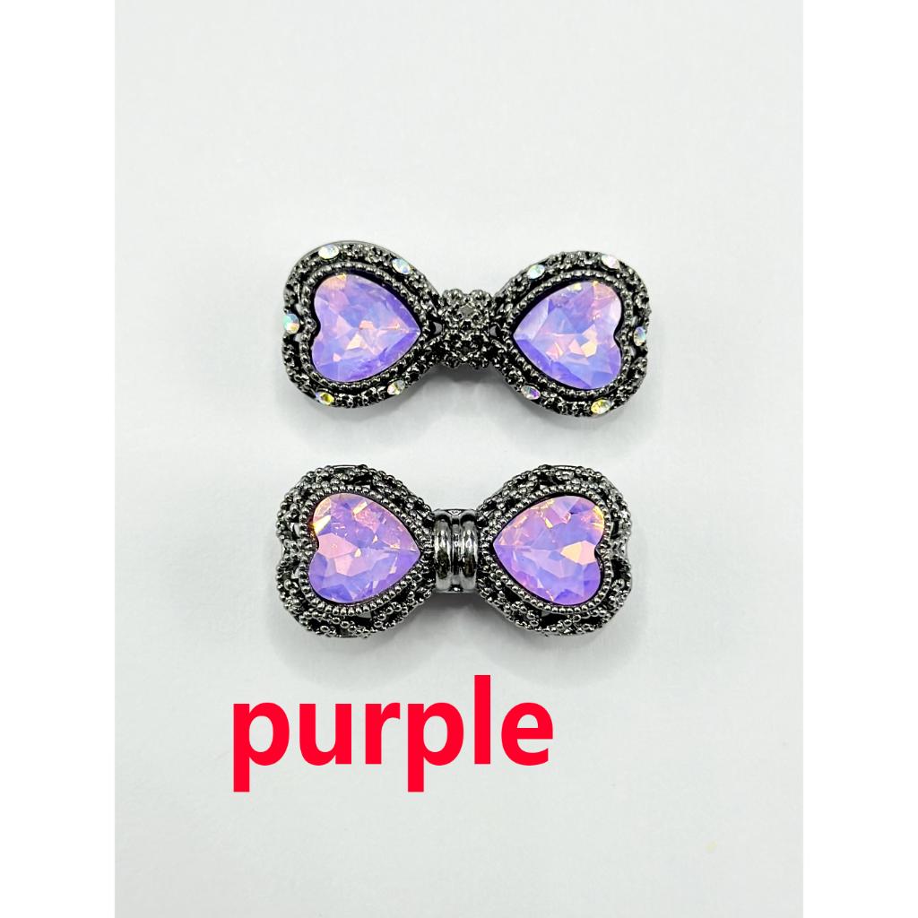 Gun Black Bowknot Shape Hollow Alloy Acrylic Beads with Heart Rhinestones, 34MM by 17MM