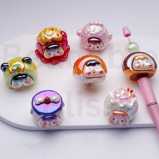 UV Coating Cute Baby Head Acrylic Beads, 35*26*24MM, Random Mix