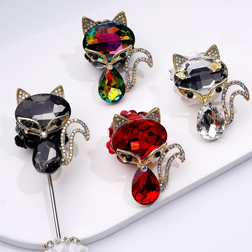 Bling Bling Fancy Gold Alloy Fox with Shiny Rhinestones White Pearls Cute Flowers Snowflakes Hearts Butterflies Clay Beads, Around 46*32*26MM