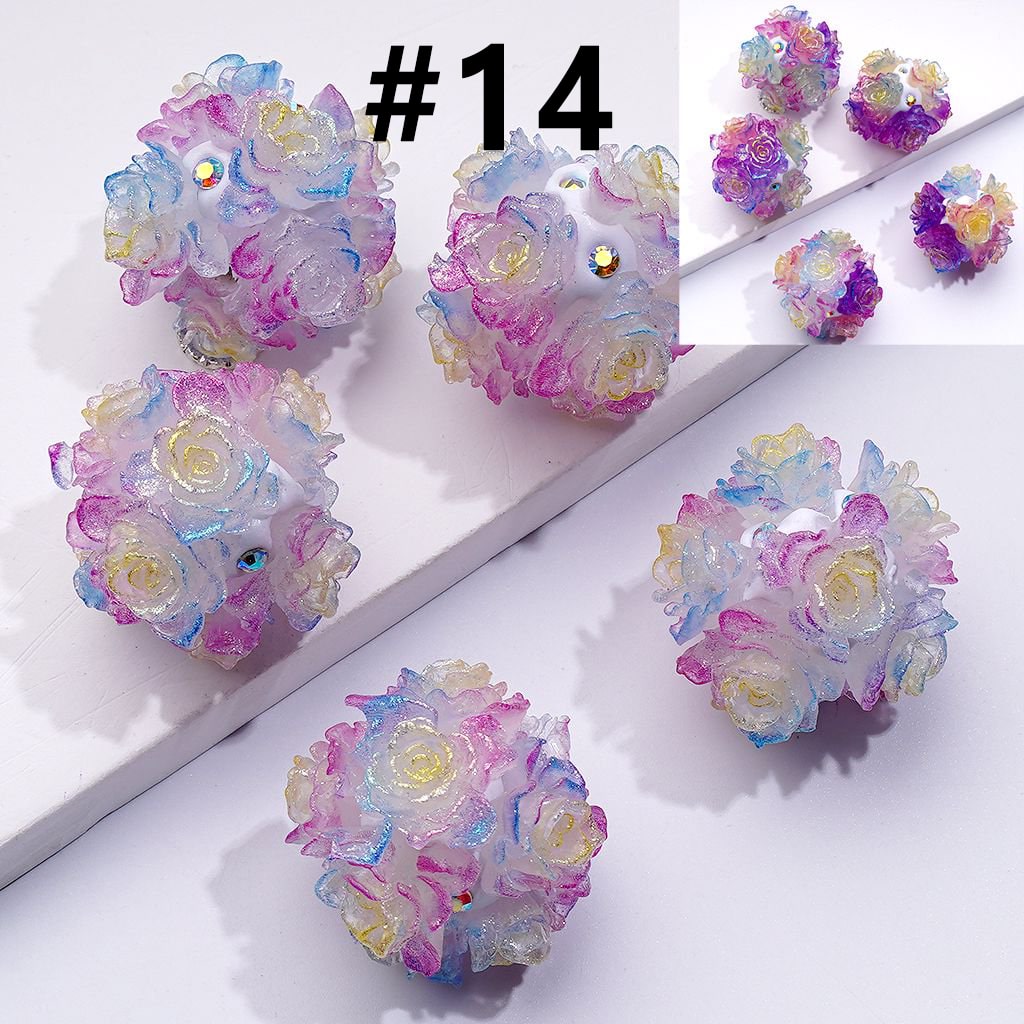 Color Changing Cute Glitter Soft Flowers AB Rhinestones Round Clay Beads, Around 24MM