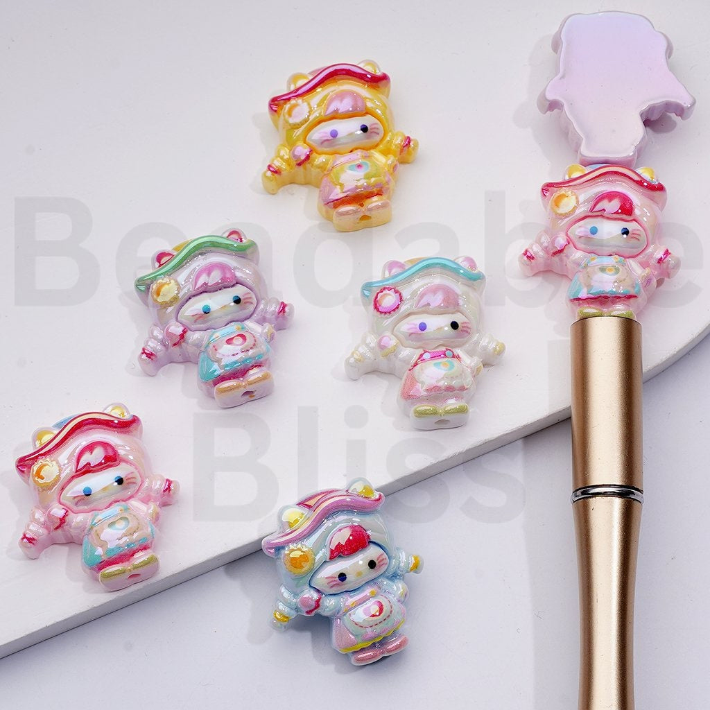 UV Coating Cute HK Kitten Acrylic Beads, Around 26*28MM, Random Mix