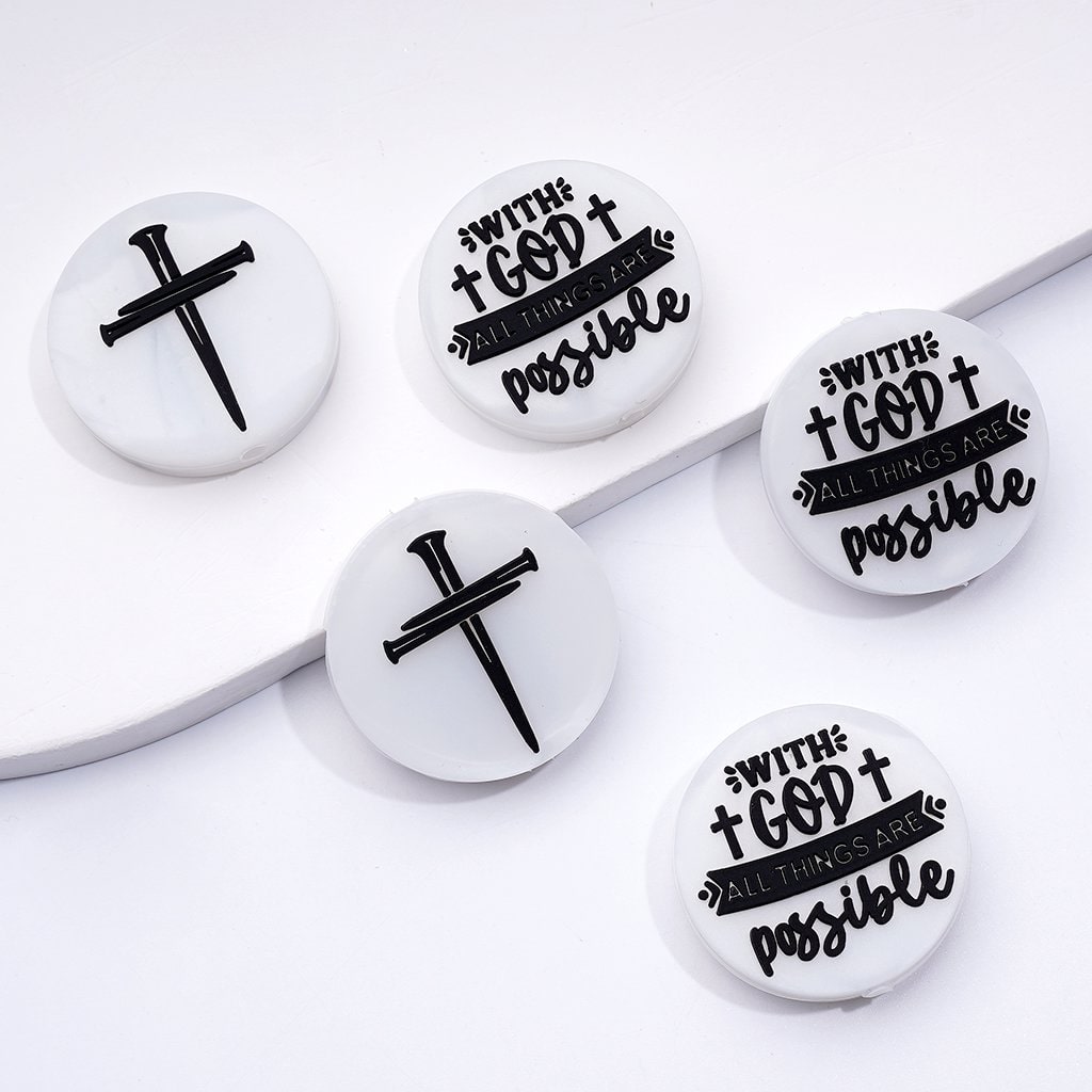 With God All Things are Possible Cross Religion Jesus Silicone Focal Beads