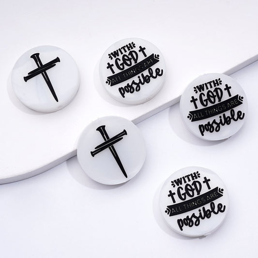 With God All Things are Possible Cross Religion Jesus Silicone Focal Beads