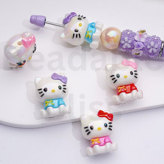 UV Coating Cute Hello Kitt Acrylic Beads, 28*22MM, Random Mix