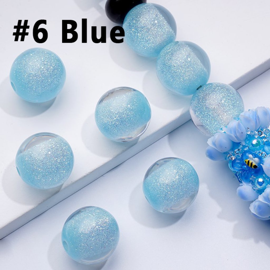 Luminous Bling Bling Shiny Glitter Half Sugar Core Round Acrylic Beads, 16MM