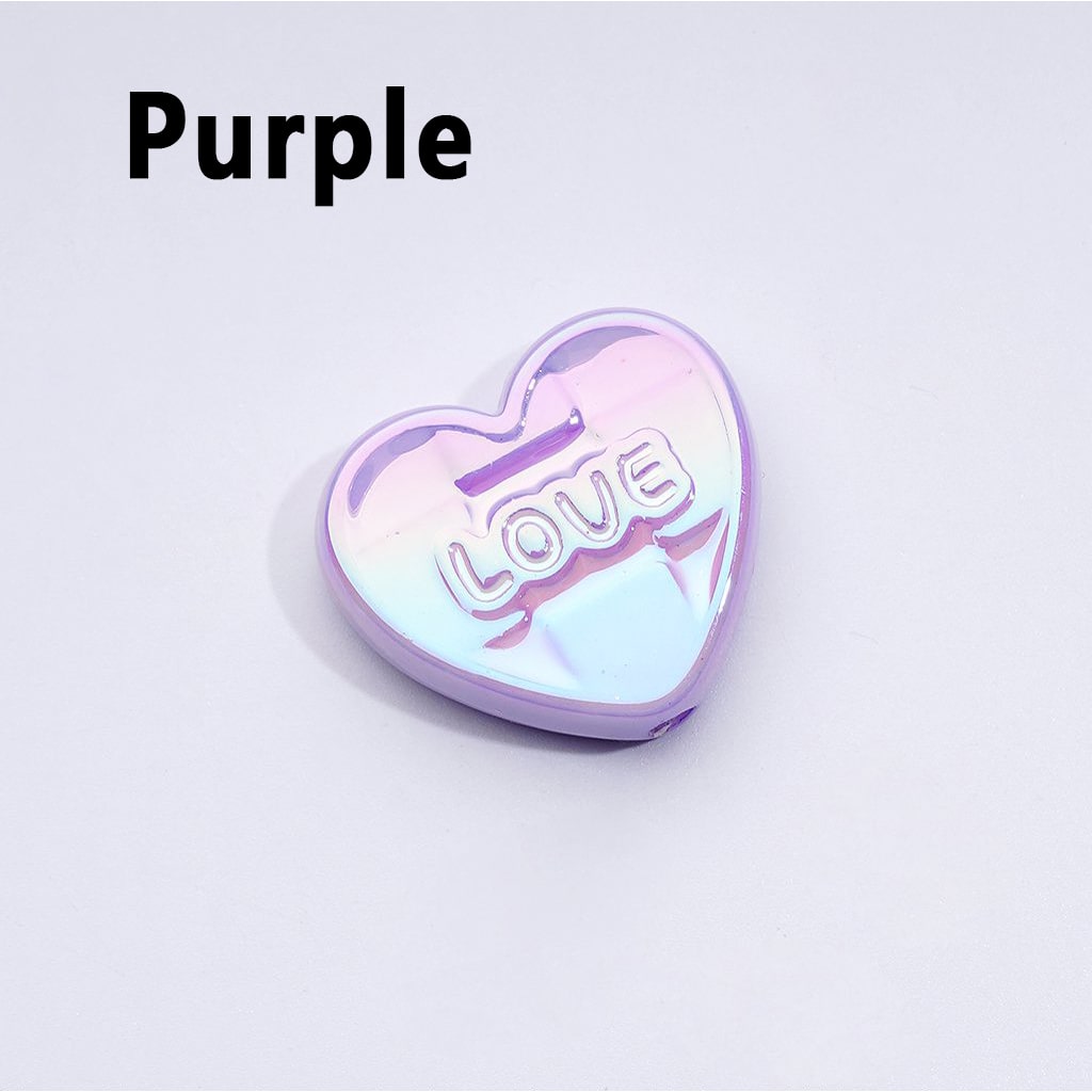 UV Coating Multi-Color Shiny Hearts with Love Acrylic Beads, Around 26*23MM