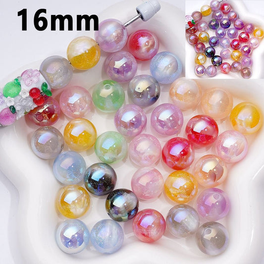 Bling Bling UV Coating Color Changing Cat Eye Style Glitter Round Acrylic Beads, 16MM