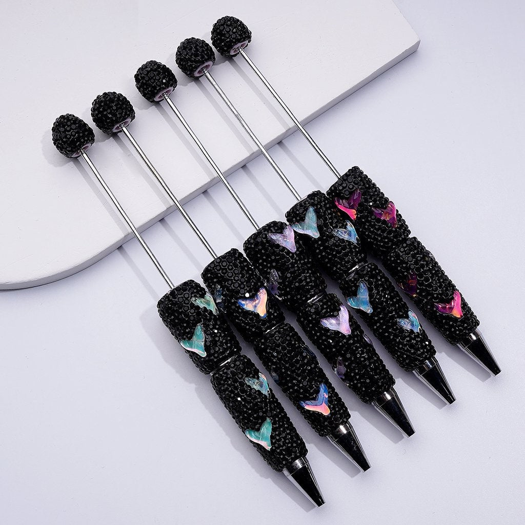 Beadable Clay Pens with Cute Clear Colorful Fish Tails Black Rhinestones Covered the Entire Pen