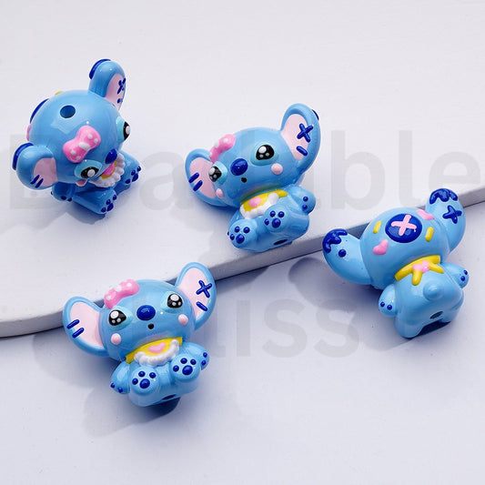 Blue Cute Hand Painted Stitc Acrylic Beads, 30*25*20MM