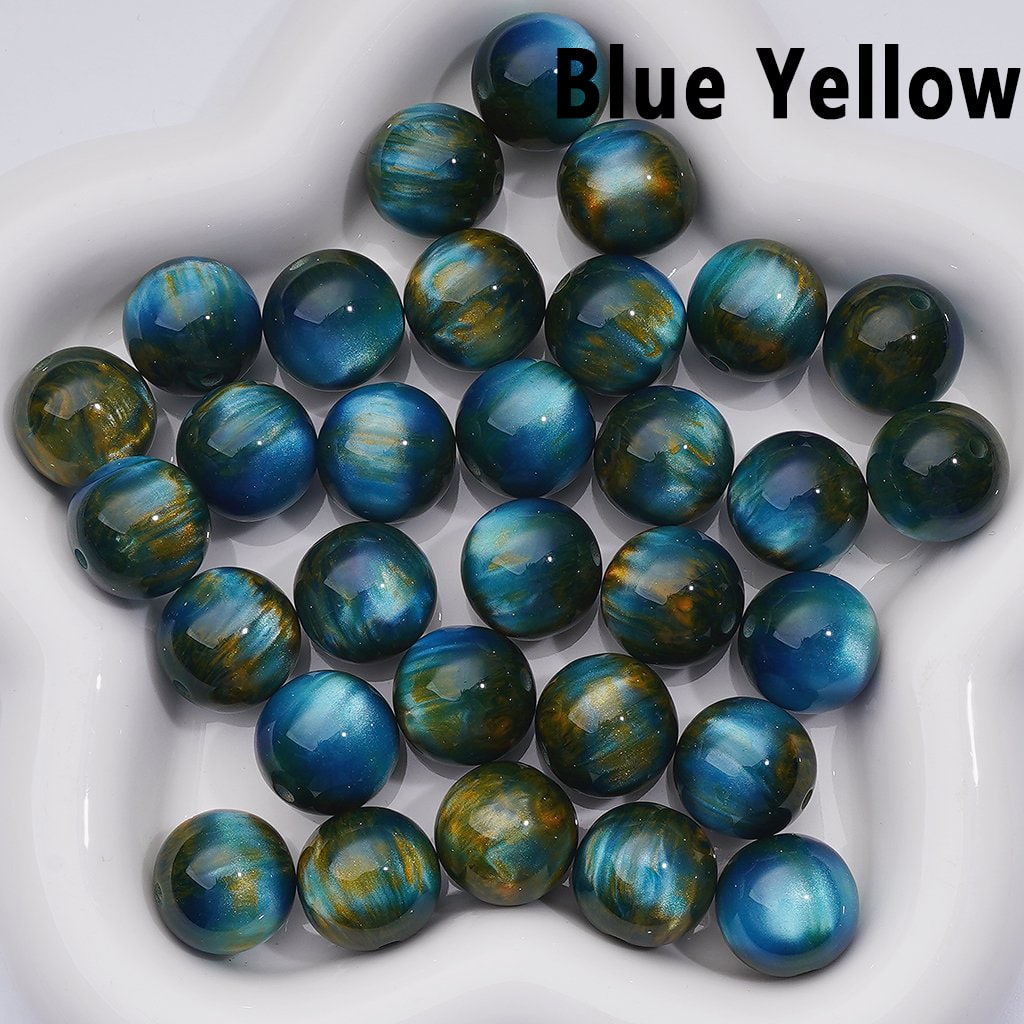 Galaxy Style Abstract Art Stripes Prints Glitter Round Acrylic Beads, 16MM