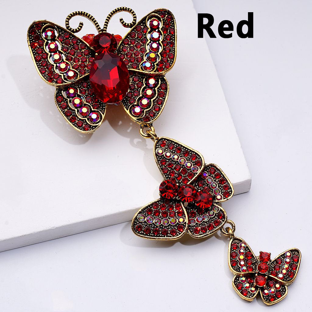 Exquisite Fancy Copper Alloy Butterfly Pendants with Shiny Rhinestones Glitter Flowers Clay Beads, Around 50*43MM