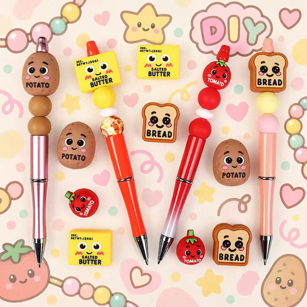 3D Cute Food Theme Silicone Focal Beads, Salted Butter and Tomato and Bread and Potato