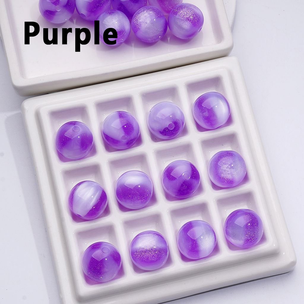 Trihedral Cat Eyes Style Glitter Color Changing Round Acrylic Beads, 16MM