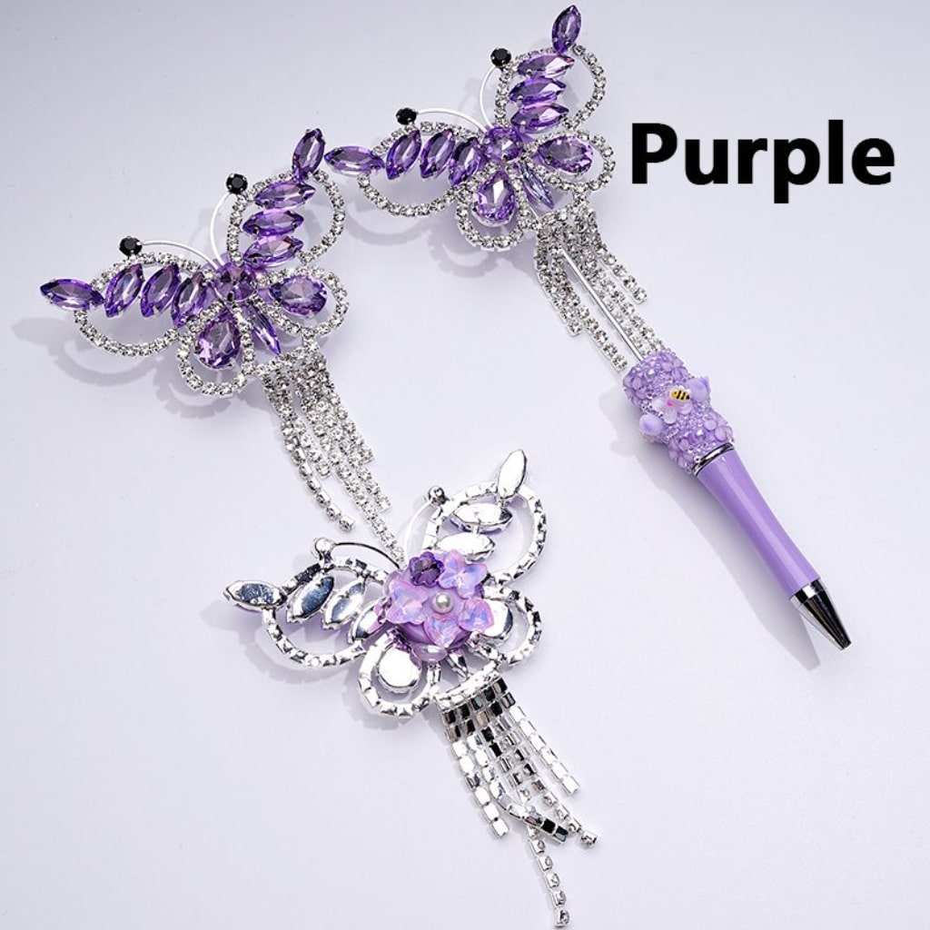 Bling Bling Fancy Silver Alloy Butterfly with Shiny Rhinestones Metal Clear Rhinestones Chains White Pearls Cute Butterflies Hearts Flowers Clay Beads, Around 79*108MM