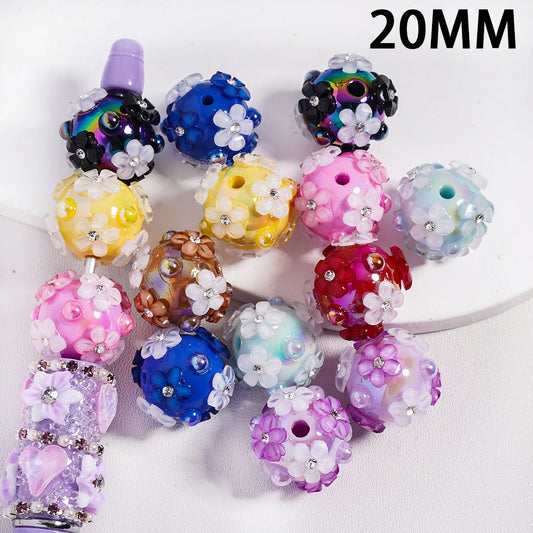 Glossy Solid Color & See Thru Clear Acrylic Beads with Small Flowers, Rhinestones & Flat Back Pearls, 20MM, FCH, Random Mix