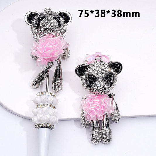 Exquisite Fancy Silver Alloy Bear with Clear Shiny Rhinestones Pink Fabric Flowers Cute Butterflies Flowers Snowflakes Round Clay Beads, Around 75*38*38MM