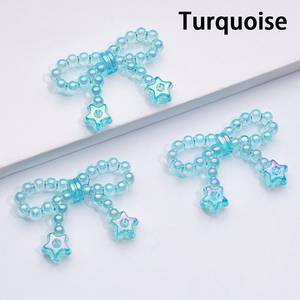 UV Coating Translucent Pearls Bowtie with Star Ring Acrylic Beads, Around 23*33MM