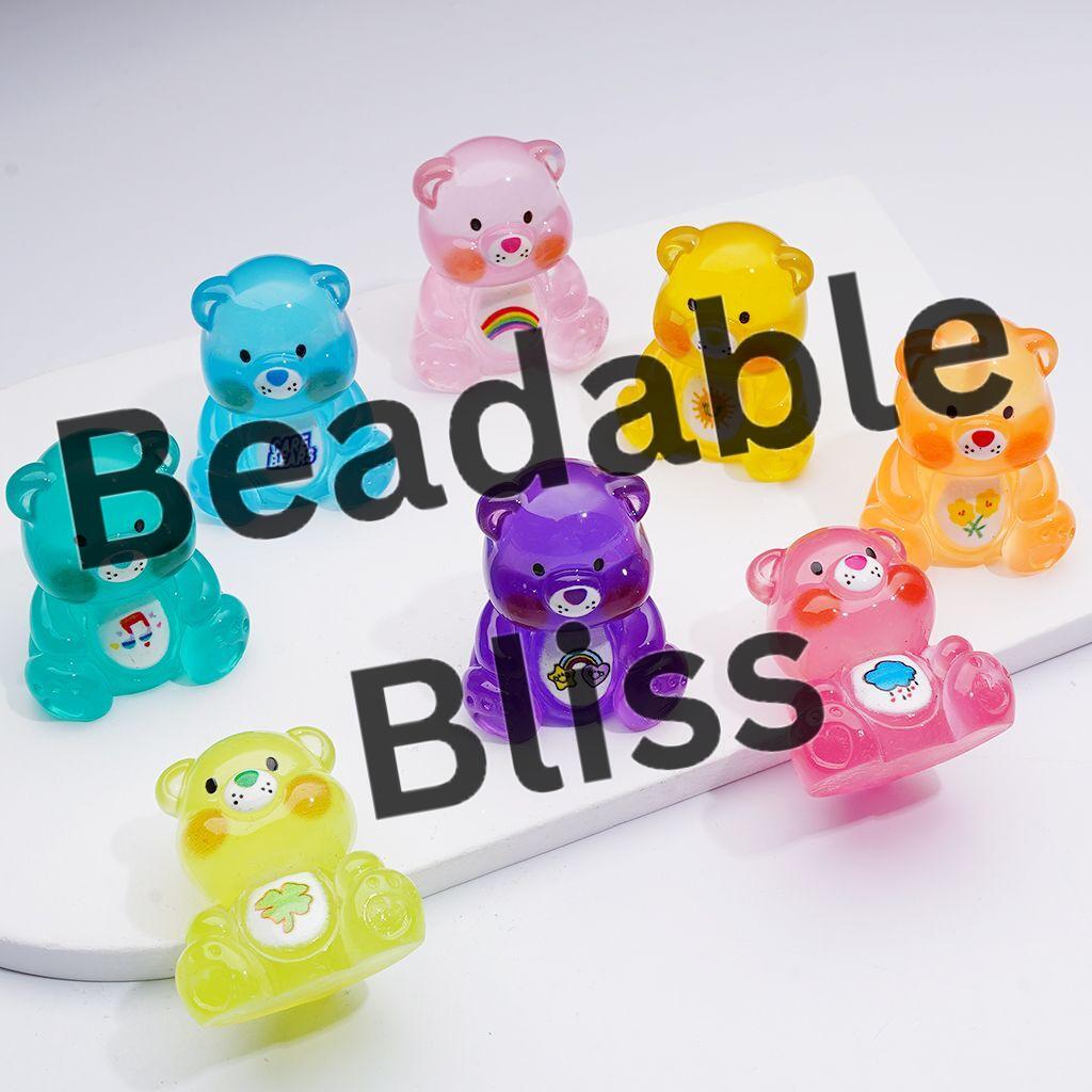 Cute Translucent Color Rainbow Bear Acrylic Beads Pen Toppers Pendants Jewelry Accessories, 36*32MM