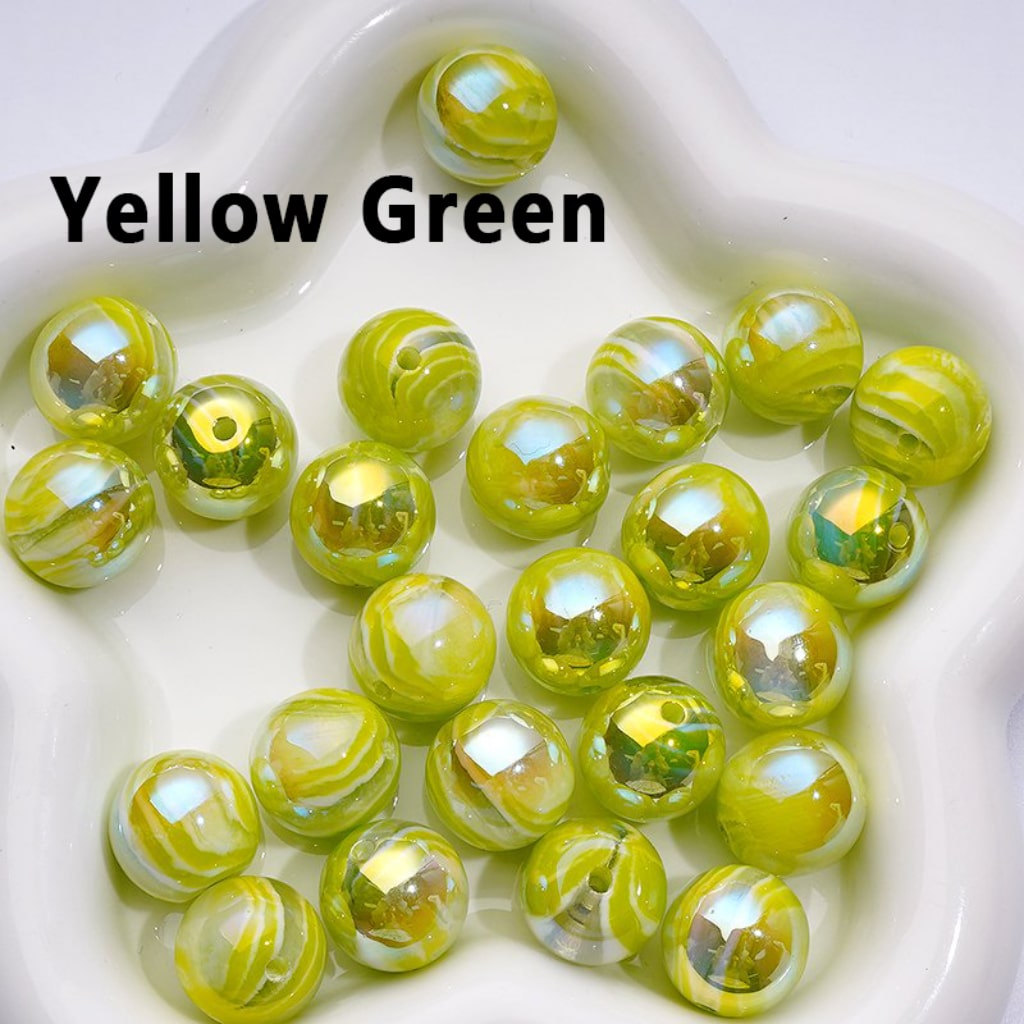 UV Coating Shiny Colorful Art Stripes Round Acrylic Beads, 16MM