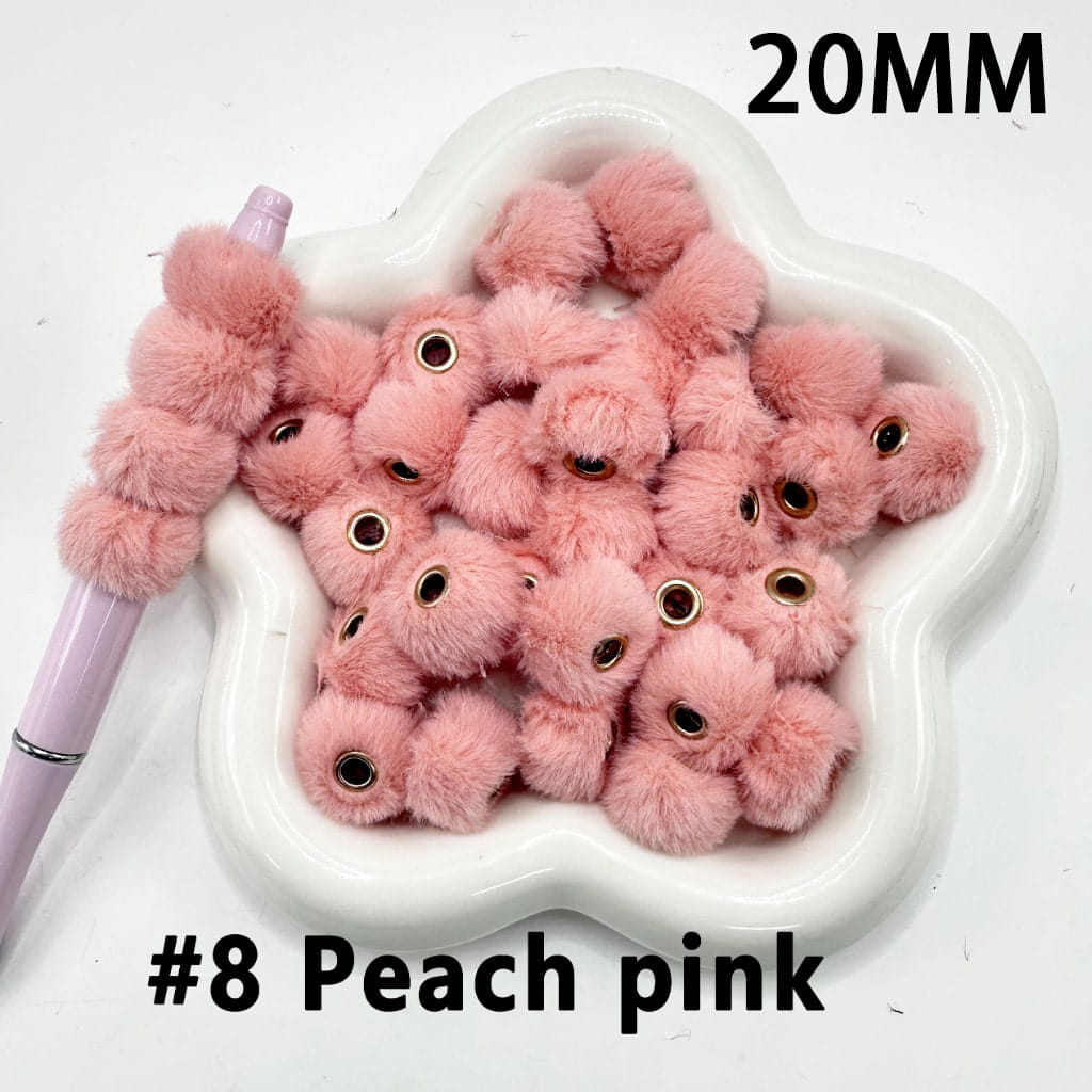 Pom Pom Fluffy Hard Beads and in Solid Colors, 20MM