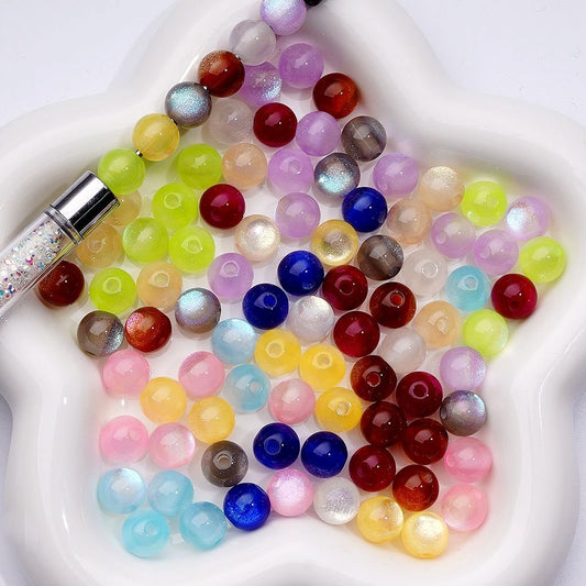 Mini Cat Eye Style Multi-Color Glitter Round Acrylic Beads, 10MM