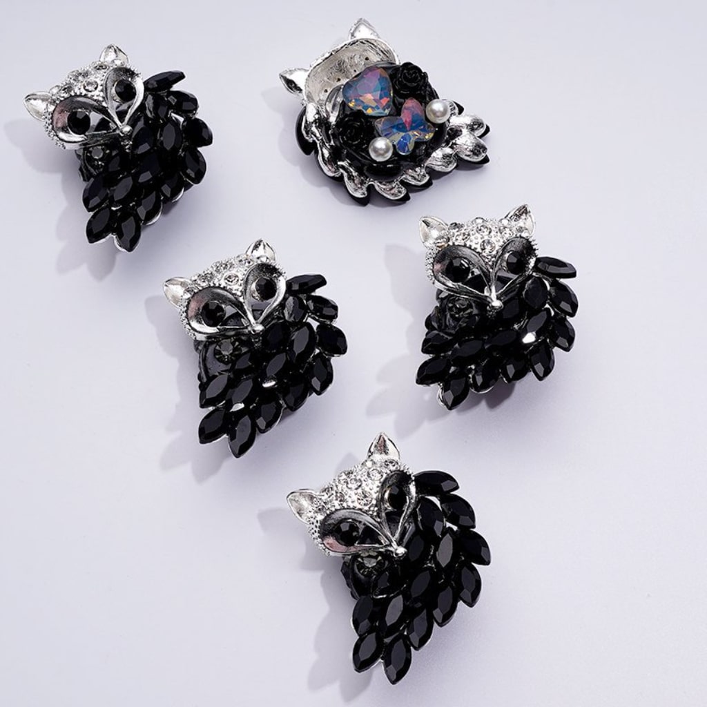 Exquisite Fancy Silver Alloy Fox with Shiny Rhinestones White Pearls Cute Hearts Butterflies Flowers Clay Beads, Around 47*36MM