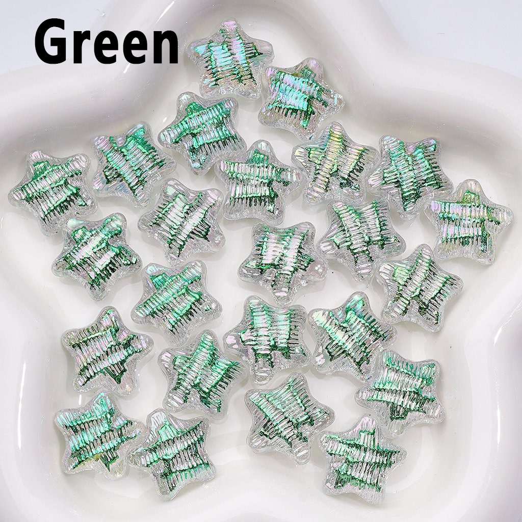 UV Coating Shiny Multi-Color Concave Stripes Five-Pointed Star Acrylic Beads, Around 19MM