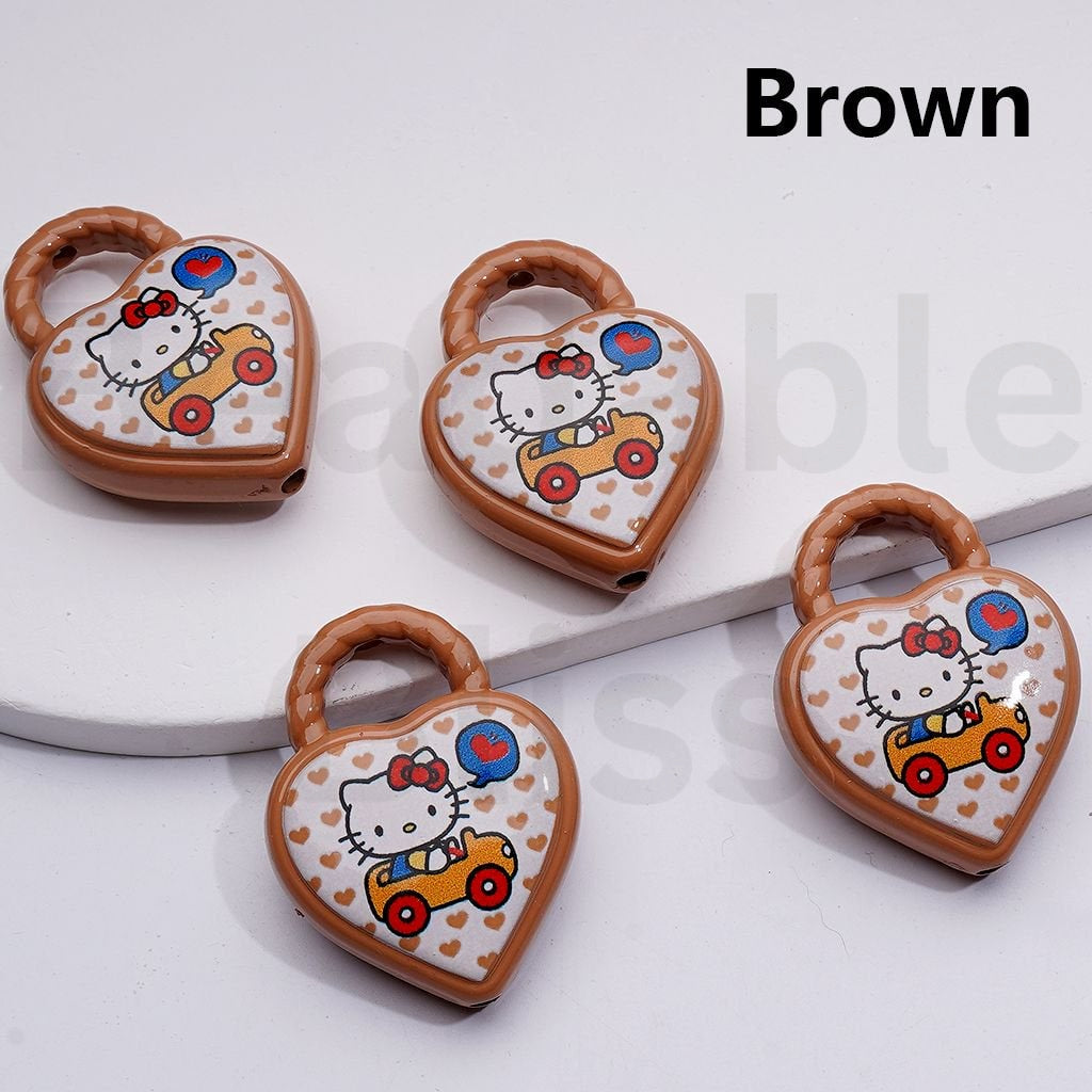 Cute Hell Kitt Topic Heart Shape Hand Bag Acrylic Beads, 39*30MM