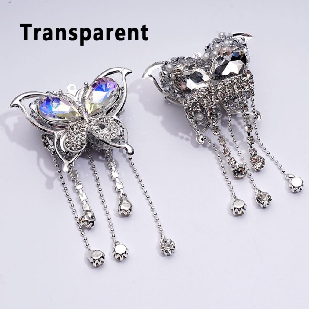 Bling Bling Fancy Silver Alloy Butterfly with Shiny Rhinestones Metal Chains White Pearls Sugar Acrylic Beads, Around 40*60MM