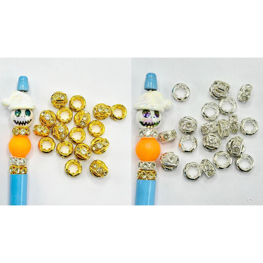 Spacer Beads in Gold and Silver Color, Decorated with Clear Rhinestones, Size 12mm by 6.5mm