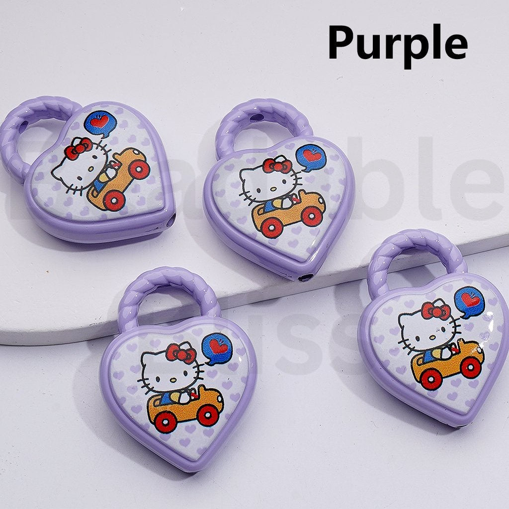 Cute Hell Kitt Topic Heart Shape Hand Bag Acrylic Beads, 39*30MM