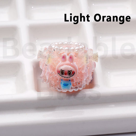 Cute Mini Cute Creature Monster Doll Tiny Wonders Glitter Bowtie White Pearls Ring Sugar Acrylic Beads, Around 18*22MM