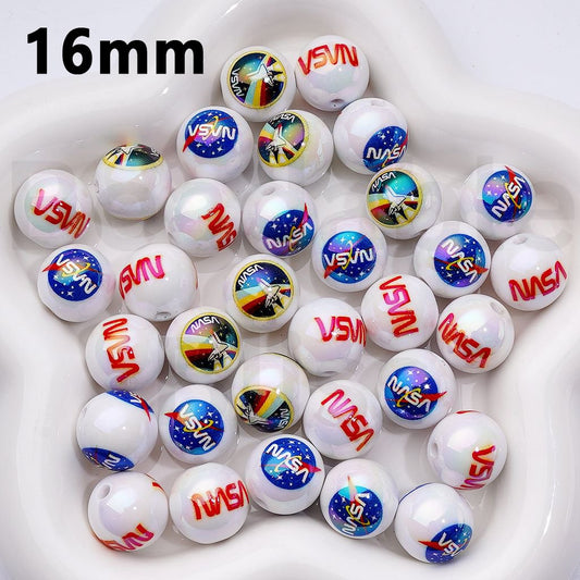 UV Coating USA America Nas Acrylic Beads,16MM, Random Mix