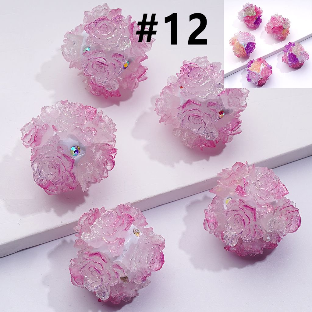 Color Changing Cute Glitter Soft Flowers AB Rhinestones Round Clay Beads, Around 24MM