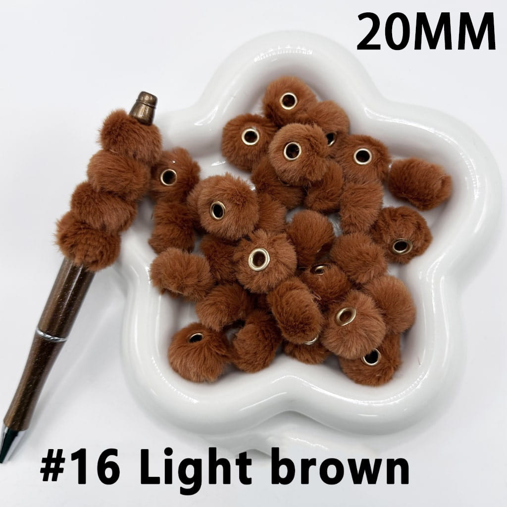 Pom Pom Fluffy Hard Beads and in Solid Colors, 20MM