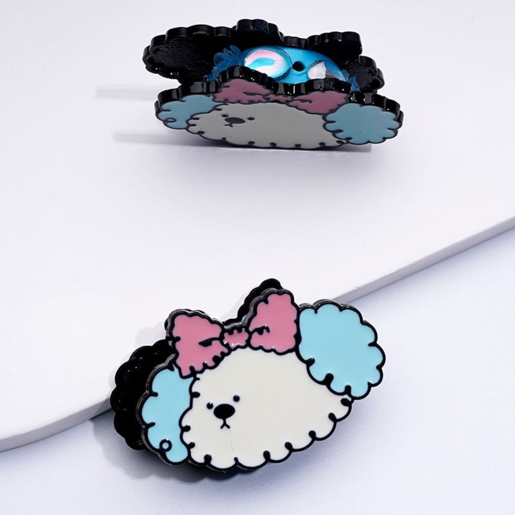 Cute Alloy Puppy Dog with Bows Colorful Flowers Oval Pearls Round Clay Beads, Around 42*30MM