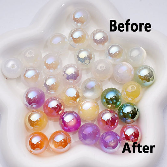 UV Coating Cat Eye Style Color Changing White Round Acrylic Beads, 16MM