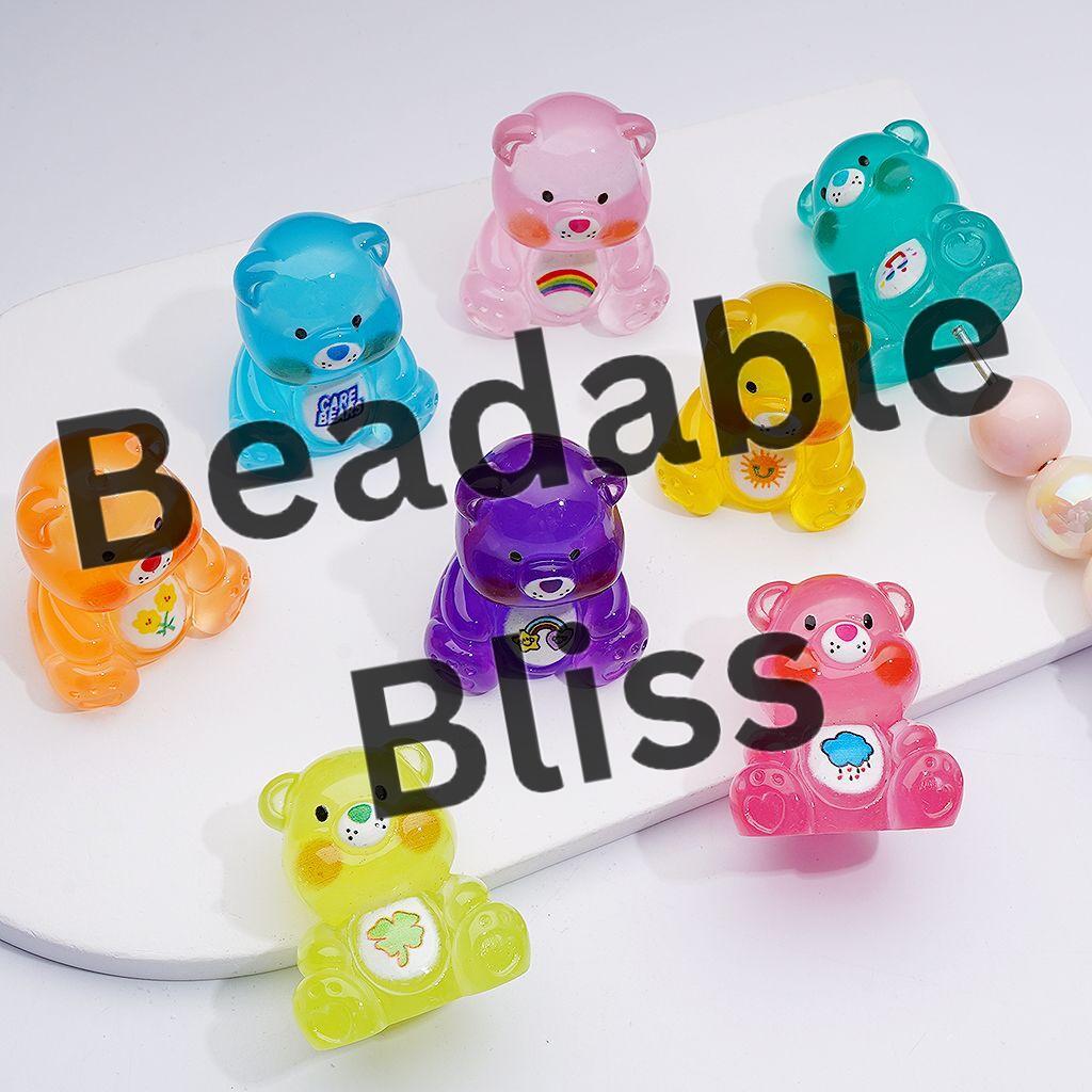 Cute Translucent Color Rainbow Bear Acrylic Beads Pen Toppers Pendants Jewelry Accessories, 36*32MM