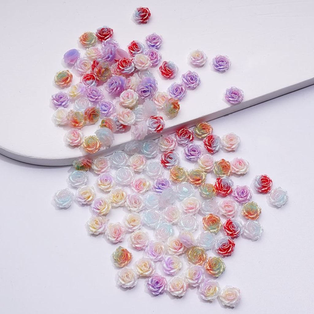 Double-Color Glitter Soft Gardenia Flower for Beads Jewelry Accessories Adding Rhinestones on the Pen