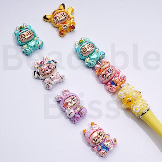 UV Coating Cute Vivid Labub Series Pop Mar Acrylic Beads, Around 30*20MM, Random Mix